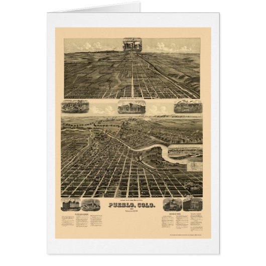 Pueblo, CO Panoramic Map - 1890 Cards (Front)