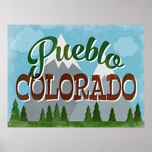 Pueblo Colorado Snowy Mountains Poster