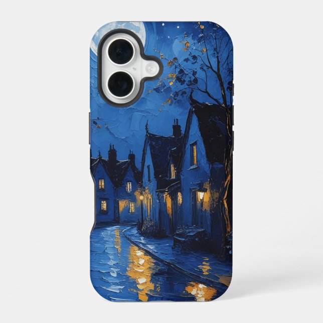 Pueblo de noche con luces y faroles iPhone case (Back)