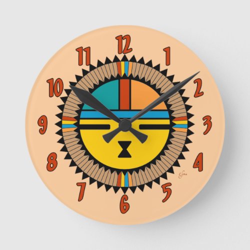 Pueblo Katsina Kachina Sun Face Round Clock