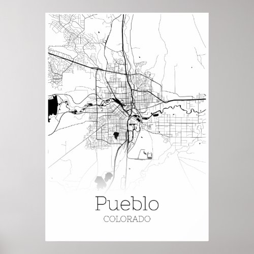 Pueblo Map _ Colorado _ City Map Poster