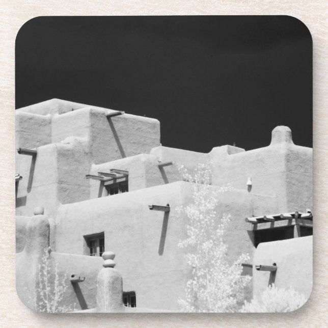 Pueblo style adobe Inn at Loretto, Santa Fe, New Beverage Coaster (Front)