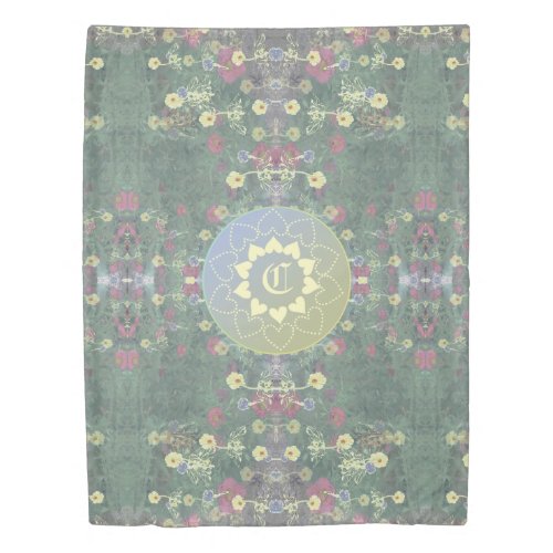 Puerto Madero Mandala Monogram Wildflower Garden Duvet Cover