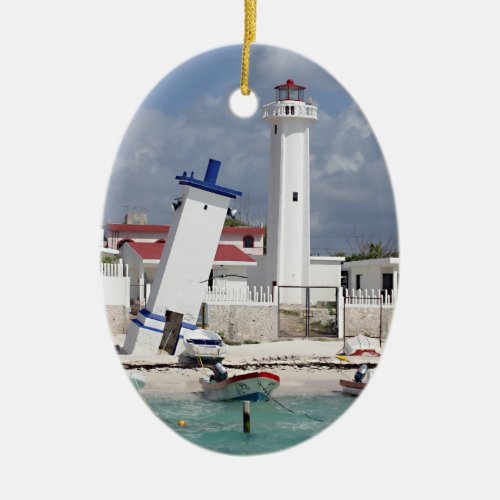 Puerto Morelos Lighthouse Ceramic Ornament