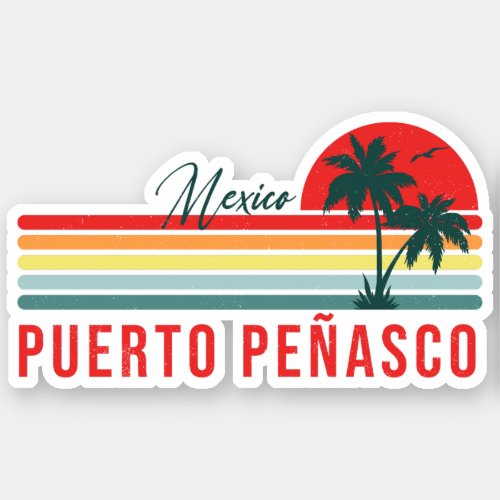 Puerto Peasco Mexico Beach 60s Vintage Palm Trees Sticker