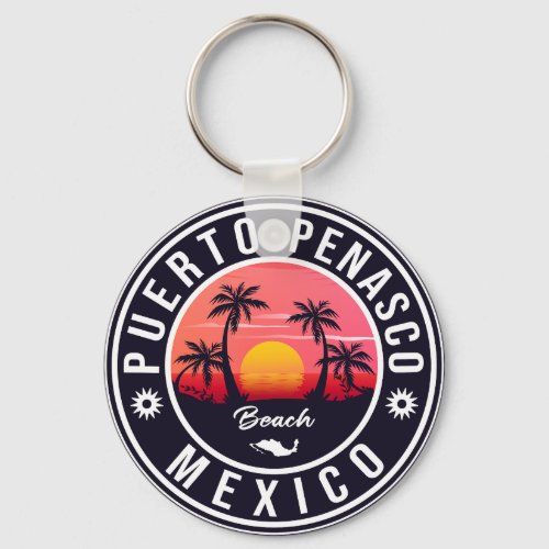 Puerto Peasco Mexico Beach Navy Retro Sunset Keychain