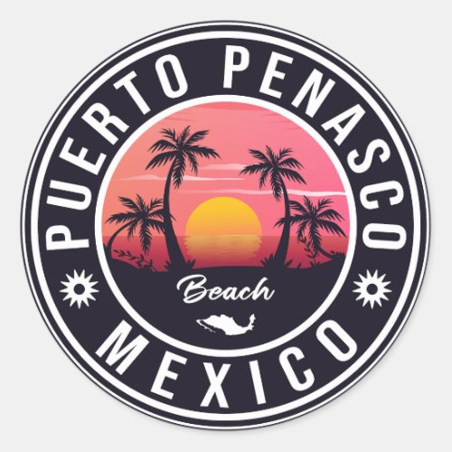 Puerto Peasco Mexico Beach Retro Sunset 60s Classic Round Sticker