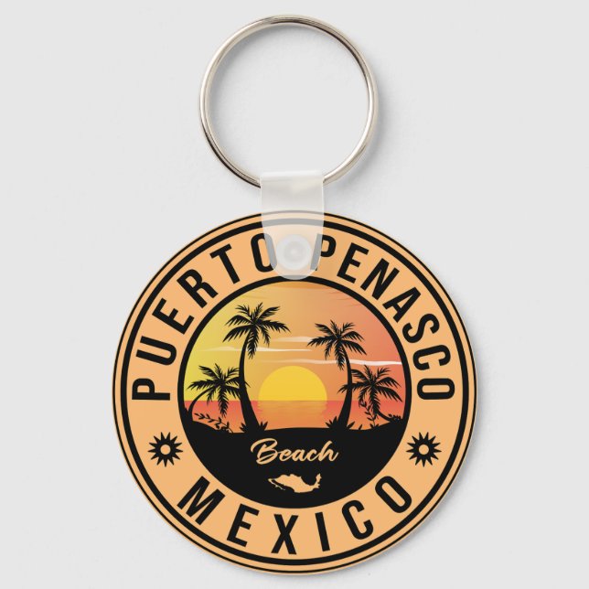 Puerto Peñasco Mexico Beach Retro Sunset 80s Keychain (Front)