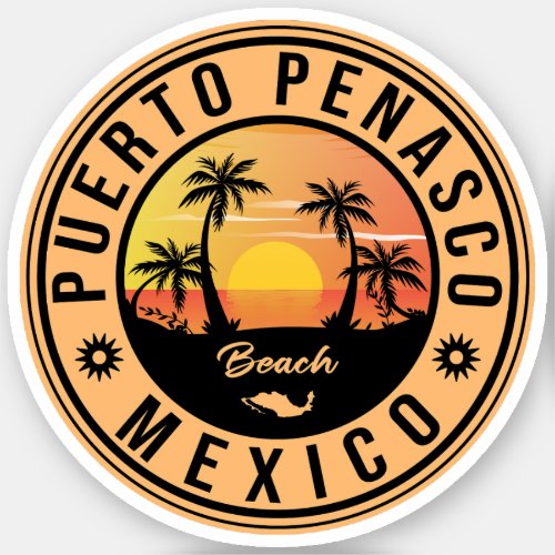Puerto Peasco Mexico Beach Retro Sunset 80s Sticker