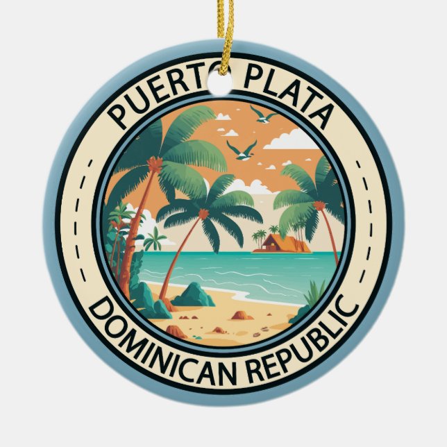 Puerto Plata Dominican Republic Hut Badge Ceramic Ornament (Front)