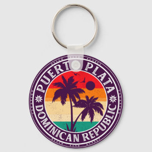 Puerto Plata Dominican Republic Retro Palm Trees Keychain