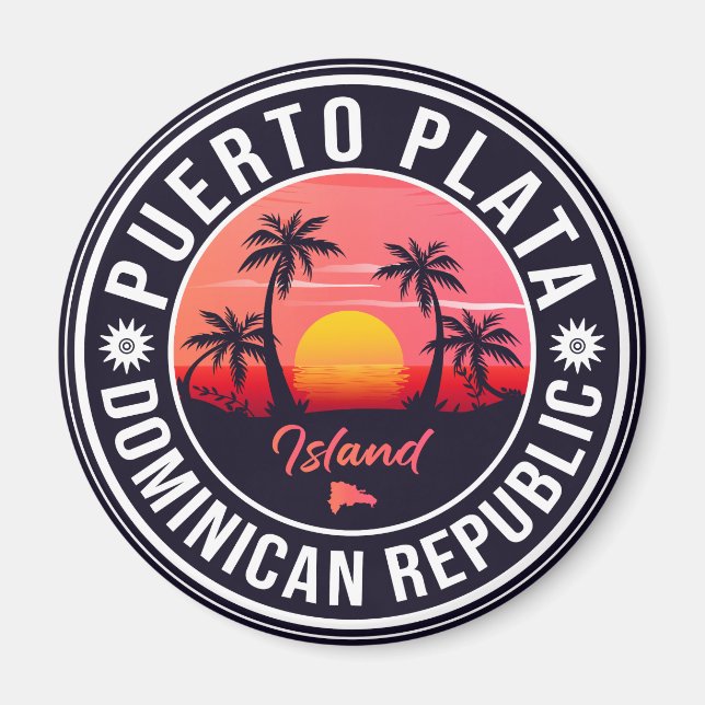 Puerto Plata Dominican Republic Retro Sunset 60s Magnet (Front)