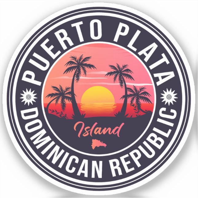 Puerto Plata Dominican Republic Retro Sunset 60s Sticker (Front)