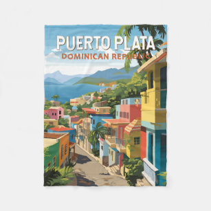 Puerto Plata Dominican Republic Travel Art Vintage Fleece Blanket