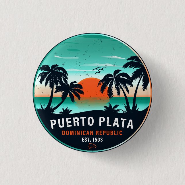 Puerto Plata Dominican Retro Sunset Souvenir 60s Button (Front)