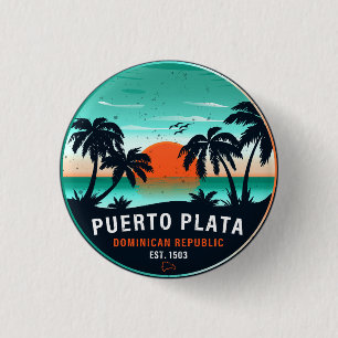 Puerto Plata Dominican Retro Sunset Souvenir 60s Button