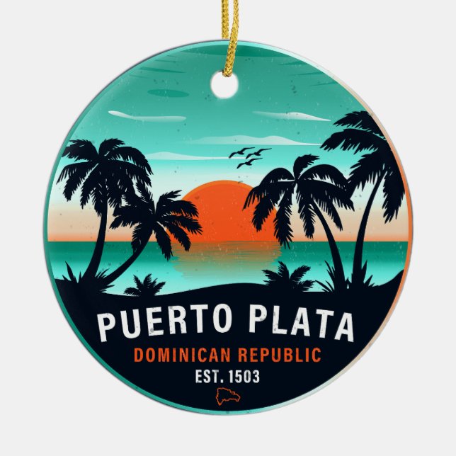Puerto Plata Dominican Retro Sunset Souvenir 60s Ceramic Ornament (Front)