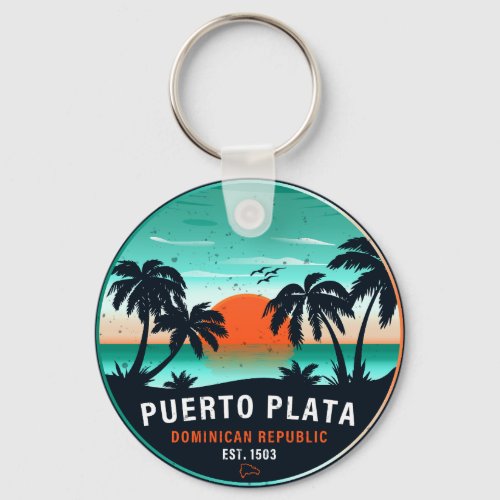 Puerto Plata Dominican Retro Sunset Souvenir 60s Keychain