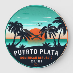 Puerto Plata Dominican Retro Sunset Souvenir 60s Large Clock