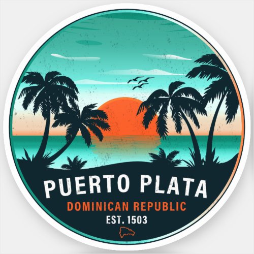 Puerto Plata Dominican Retro Sunset Souvenir 60s Sticker
