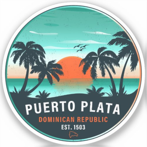 Puerto Plata Dominican Retro Sunset Souvenir 60s Sticker