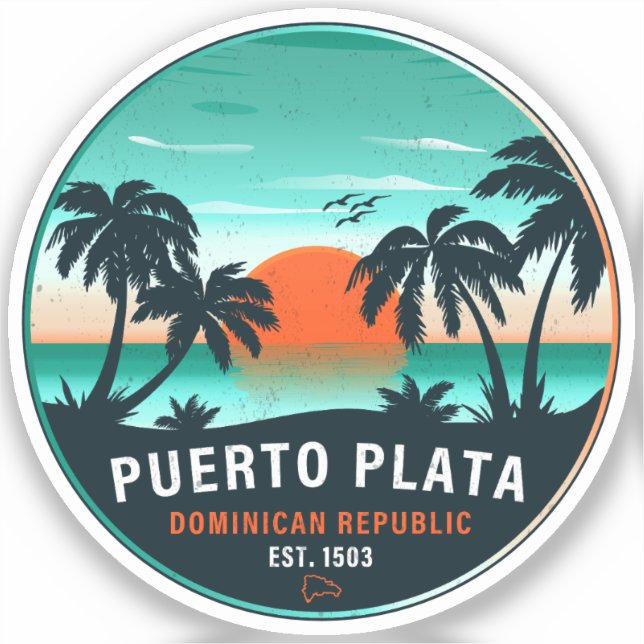 Puerto Plata Dominican Retro Sunset Souvenir 60s Sticker (Front)