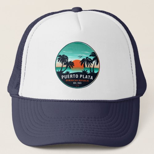 Puerto Plata Dominican Retro Sunset Souvenir 60s Trucker Hat