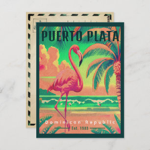 Puerto Plata DR Retro Flamingos Souvenir 1950s Postcard