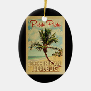 Puerto Plata Palm Tree Vintage Travel Ceramic Ornament