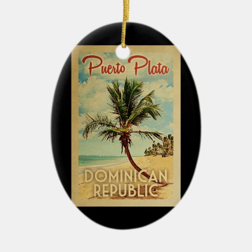 Puerto Plata Palm Tree Vintage Travel Ceramic Ornament