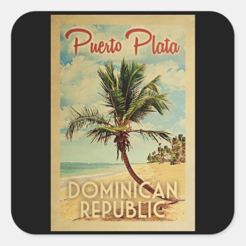 Puerto Plata Palm Tree Vintage Travel Square Sticker
