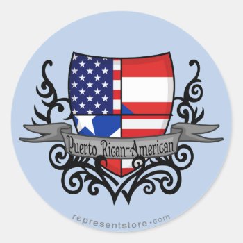 Puerto Rican-american Shield Flag Classic Round Sticker by representshop at Zazzle