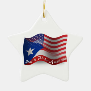 Puerto Rican-American Waving Flag Ceramic Ornament