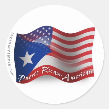 Puerto Rican-american Waving Flag Classic Round Sticker by representshop at Zazzle