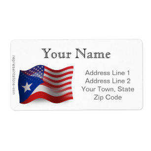 Puerto Rican-American Waving Flag Label