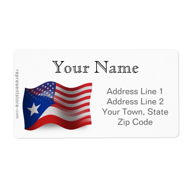 Puerto Rican-American Waving Flag Label (Front)