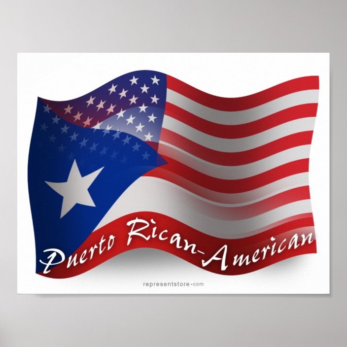 Puerto RicanAmerican Waving Flag Poster