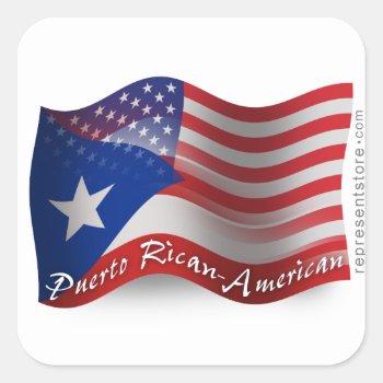 Puerto Rican-american Waving Flag Square Sticker by representshop at Zazzle