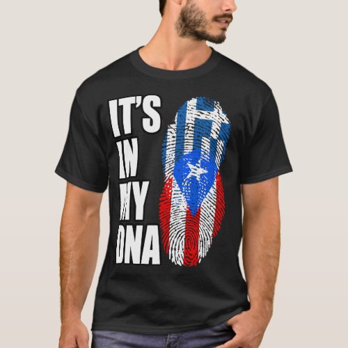 Puerto Rican And Greek Mix DNA Flag Heritage T_Shirt