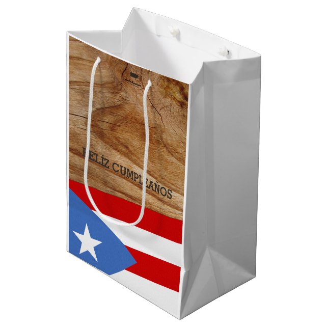 Puerto Rican Birthday Flag Theme Medium Gift Bag (Front Angled)