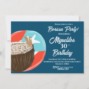 Puerto Rican Boricua Hispanic Latin Fiesta Coconut Invitation