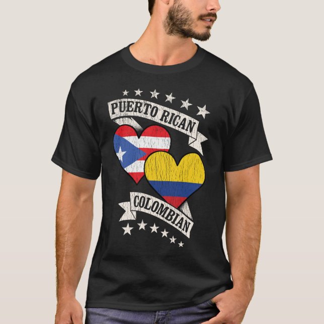Puerto Rican Colombian Heart Flags T-Shirt (Front)