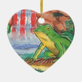 Puerto Rican Coqui Frog Water Fall Hand Painted Ni Ceramic Ornament