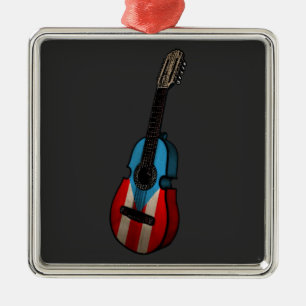 Puerto Rican Cuatro Guitar Flag Boricua Heritage Metal Ornament