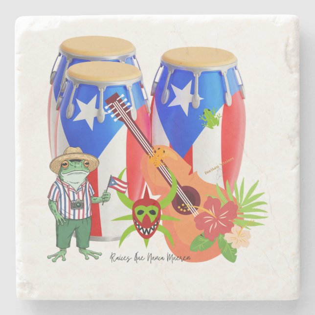 Puerto Rican Cultural Home Decor - Stone Coaster (Front)