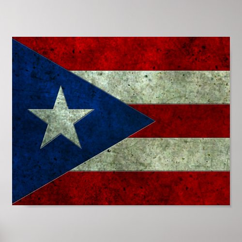 Puerto Rican Flag Aged Steel Effect Poster