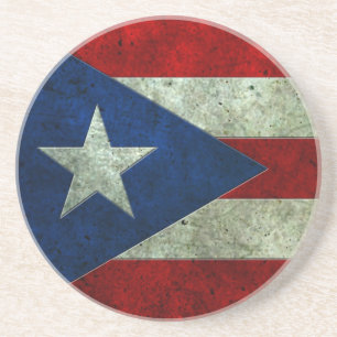 Puerto Rican Flag Aged Steel Effect Sandstone Coaster