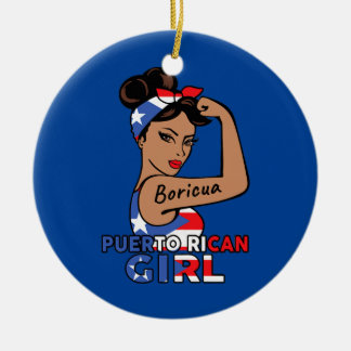 Puerto Rican Flag Boricua Girl Womens Puerto Rico Ceramic Ornament
