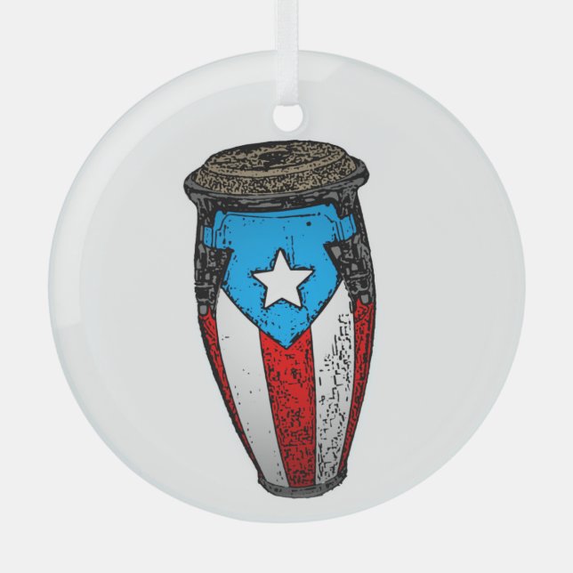 Puerto Rican Flag Conga Drum  T-Shirt Glass Ornament (Front)