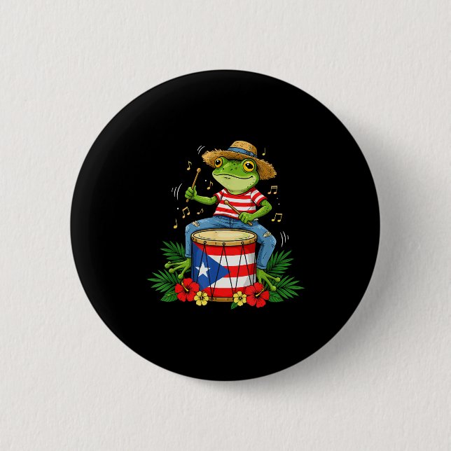 Puerto Rican Flag Coqui Frog Puerto Rico Hispanic  Button (Front)